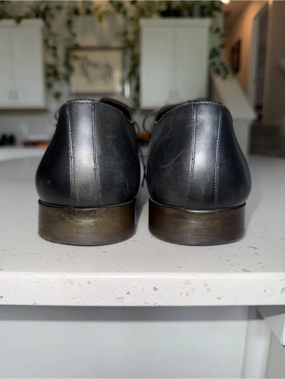 Santoni Black Leather Derby Shoes